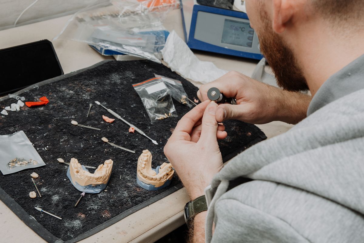 Technician at the bench inside MARS USA Dental Lab